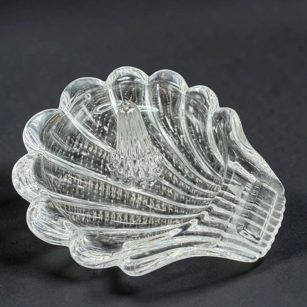 VTG Clear Glass Seashell Ring Holder Scalloped Shell Trinket‎ Dish Vanity Tray